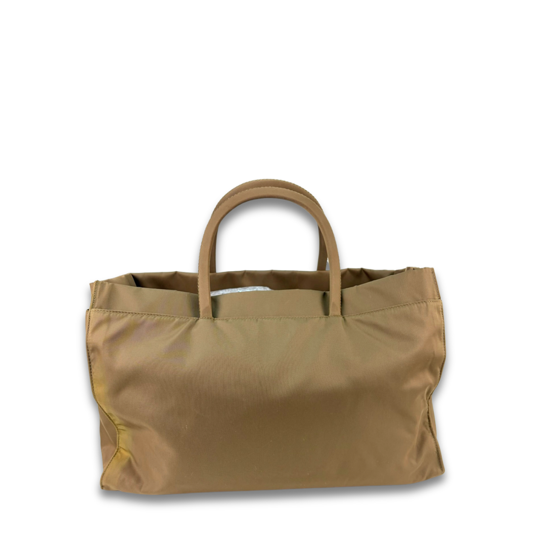 Prada Taupe Nylon Double Pocket Tote