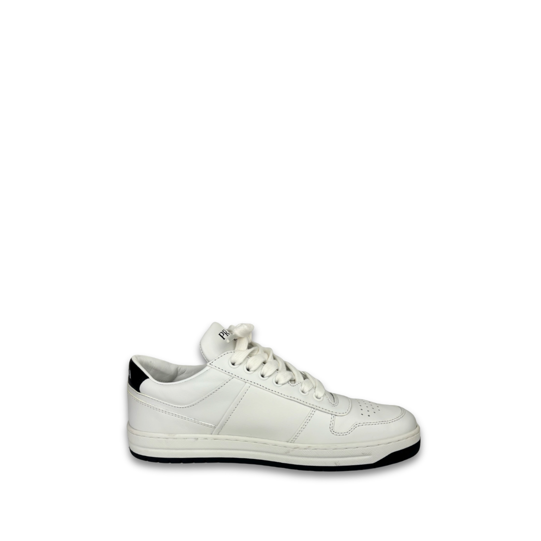 Prada White Leather Downtown Low Top Sneaker - Size 39