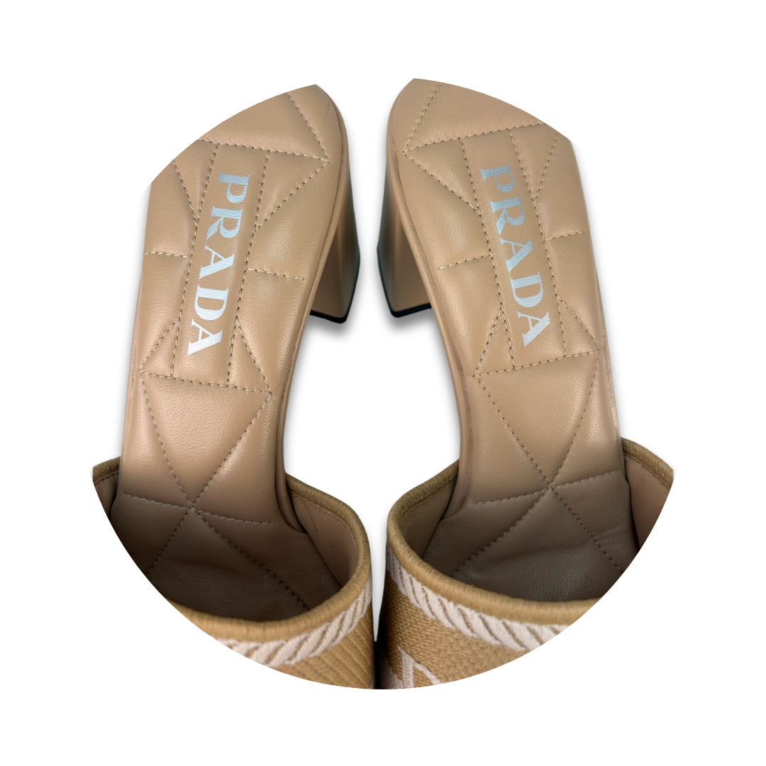 Prada Beige Jacquard 55mm Mules - Size 40