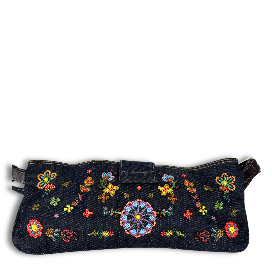 Fendi Beaded Denim Zip Pochette