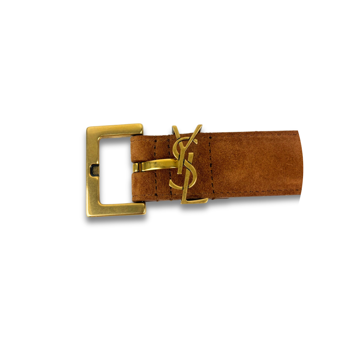 YSL Suede Monogram Belt - Size 85
