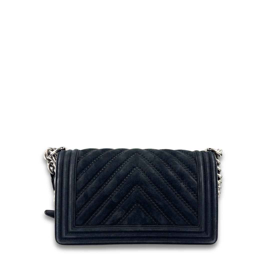 Chanel Black Suede Chevron Old Medium Boy Bag