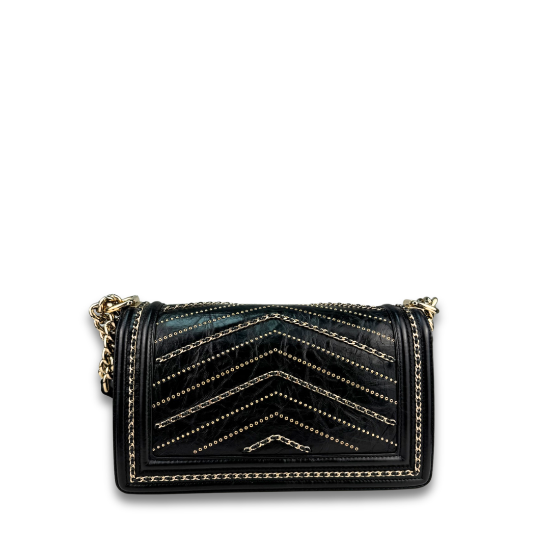 Chanel Chevron Embellished Old Medium Boy Bag