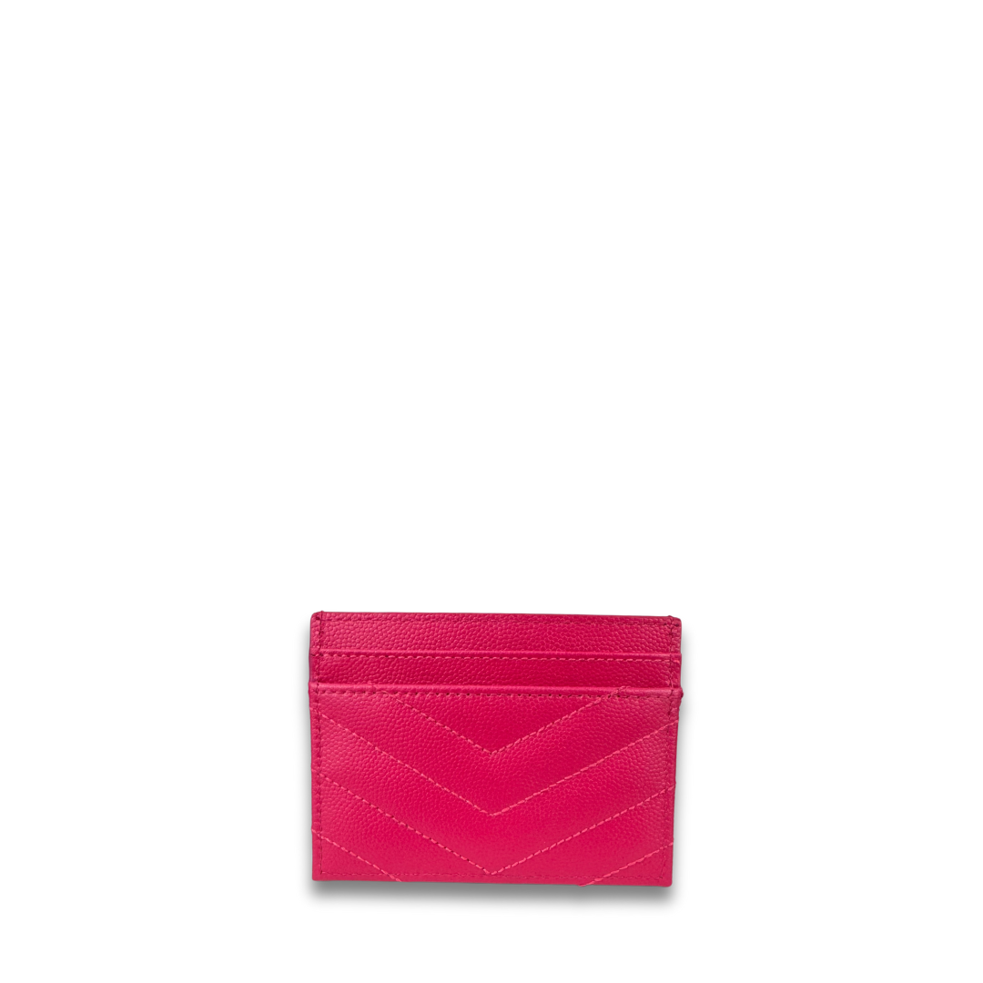 YSL Fuchsia Cassandre Grain de Poudre Leather Card Case