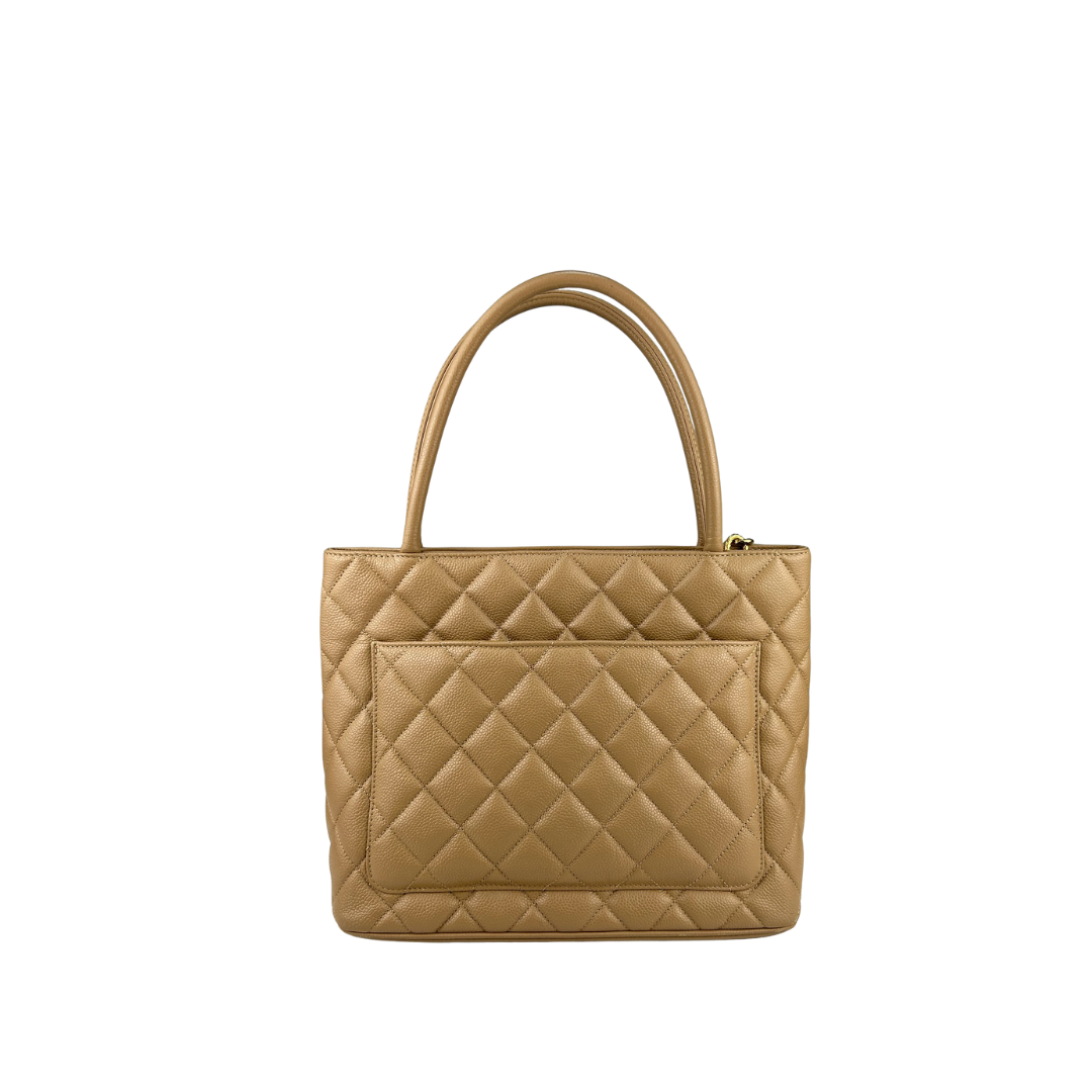 Chanel Beige Caviar Medallion Tote