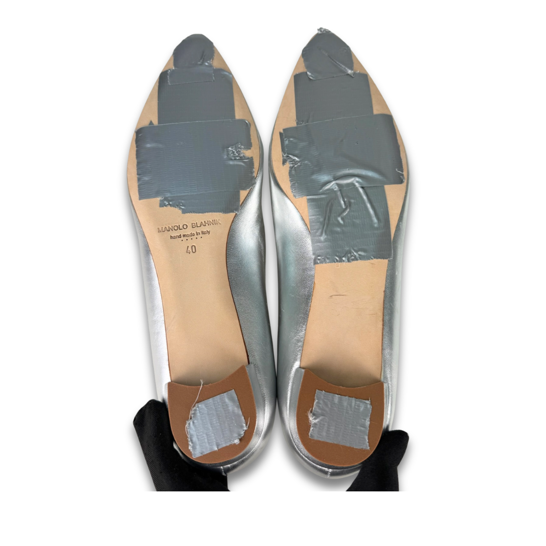 Manolo Blahnik Silver BB Flats - Size 40