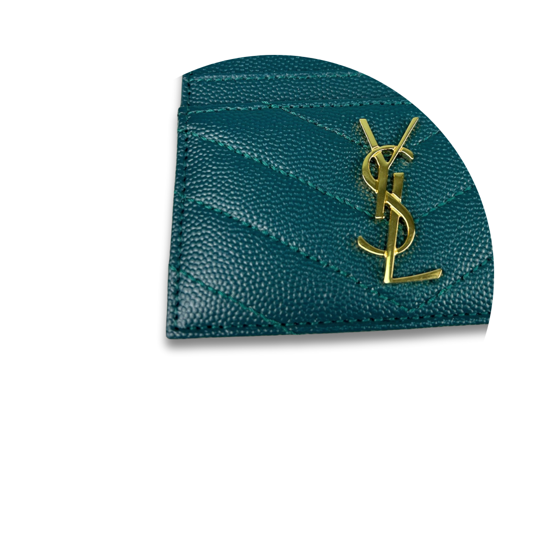 YSL Dark Green Cassandre Grain de Poudre Leather Card Case