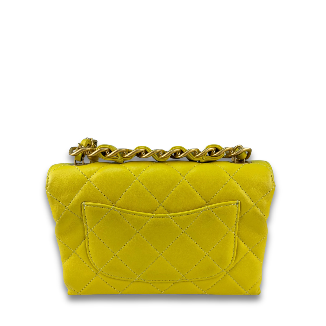 Chanel Yellow Mini Chain Bar Top Handle Flap Bag