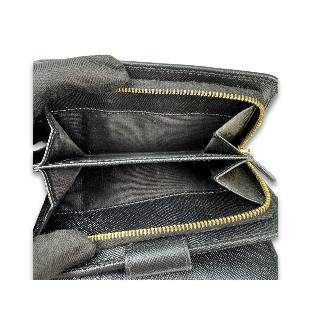 Prada Black Saffiano Mid Size Zipper Wallet