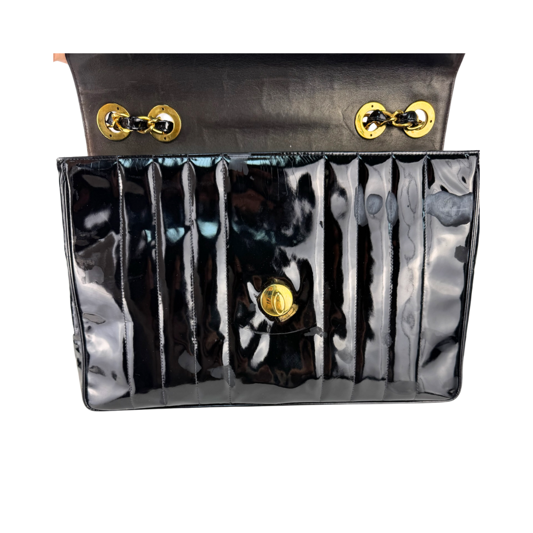 Chanel Black Mademoiselle Patent Jumbo