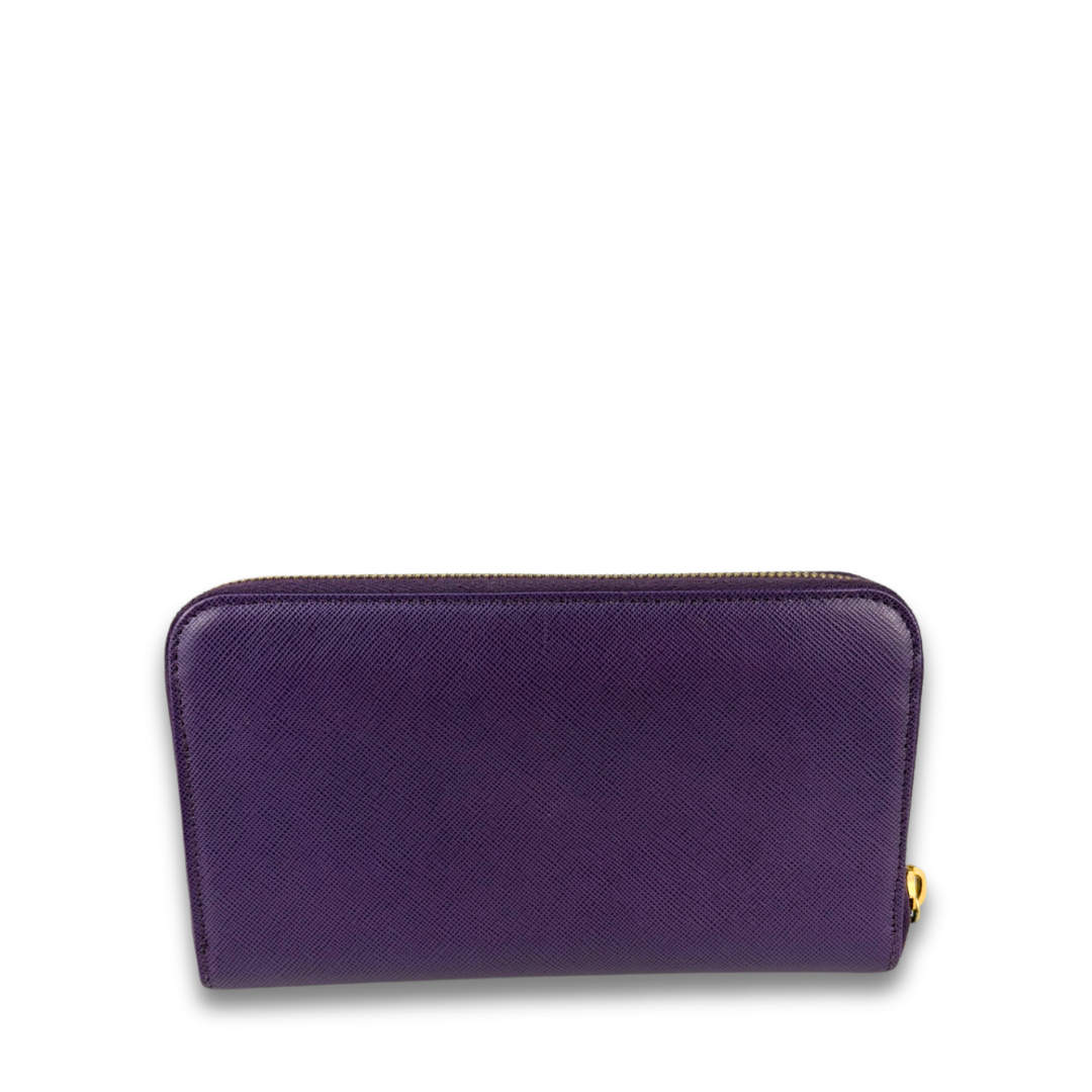 Prada Purple Saffiano Zip Around Wallet