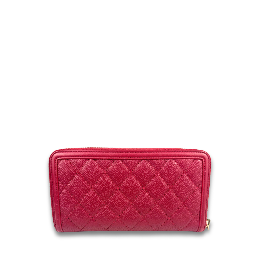 Chanel Red Caviar Filigree Zipper Wallet