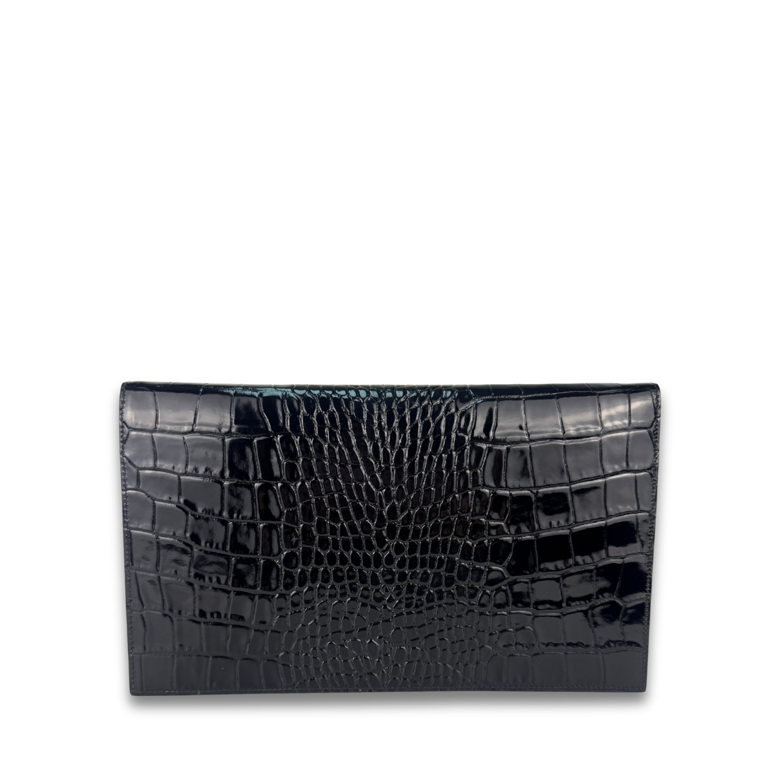 YSL Croc Embossed Uptown Clutch