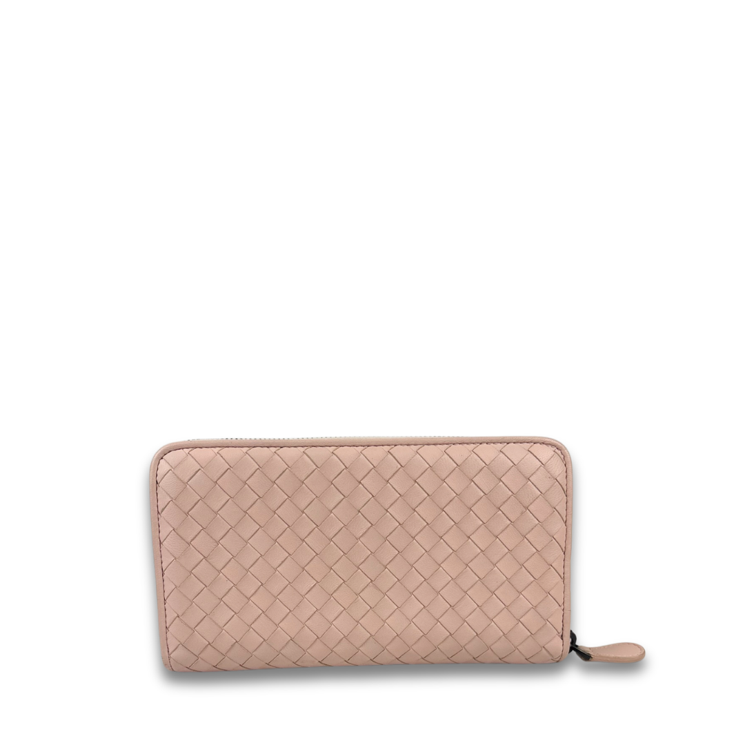 Bottega Veneta Pink Intrecciato Full Zip Wallet