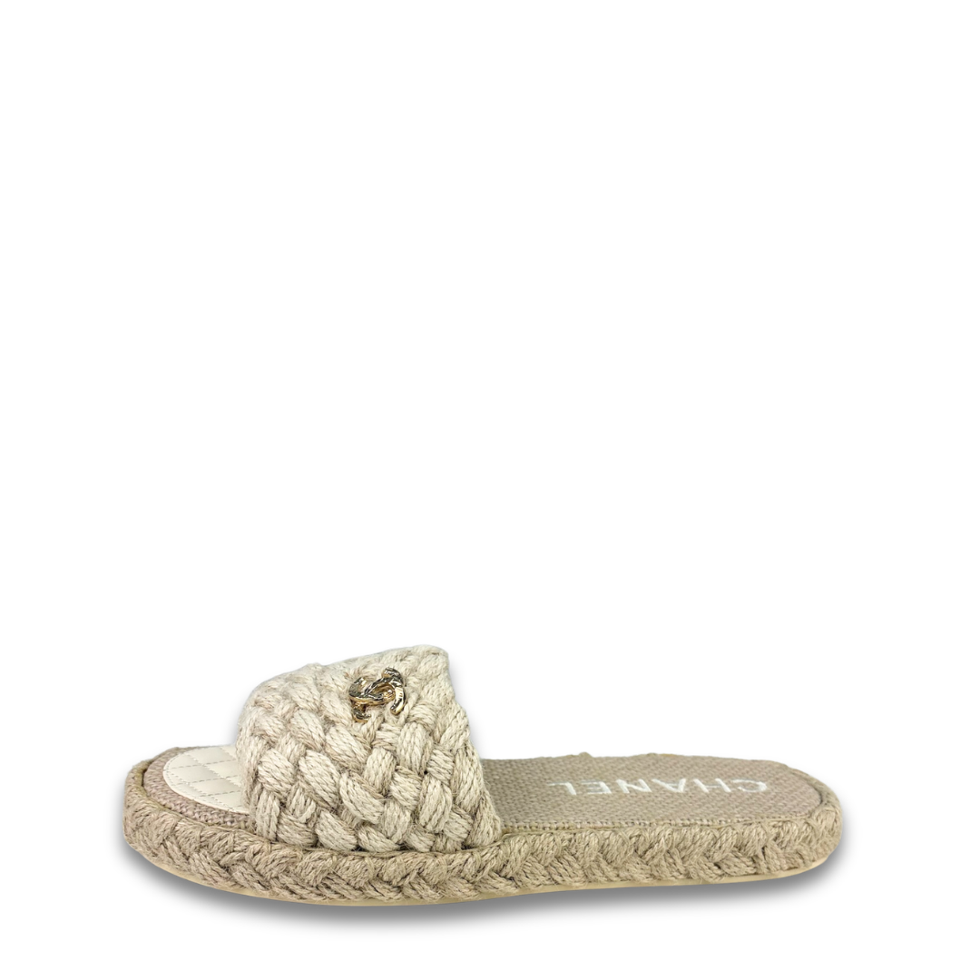 Chanel Woven Espadrille Slides- Size 41