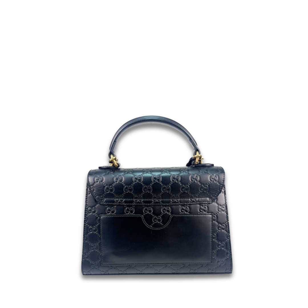 Gucci Black Guccissima Medium Padlock Top Handle