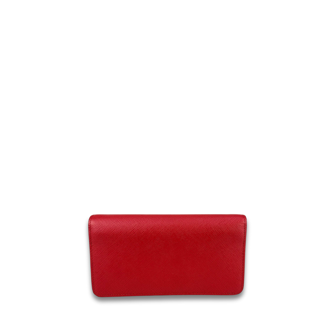 Prada Red Saffiano Wallet on Chain