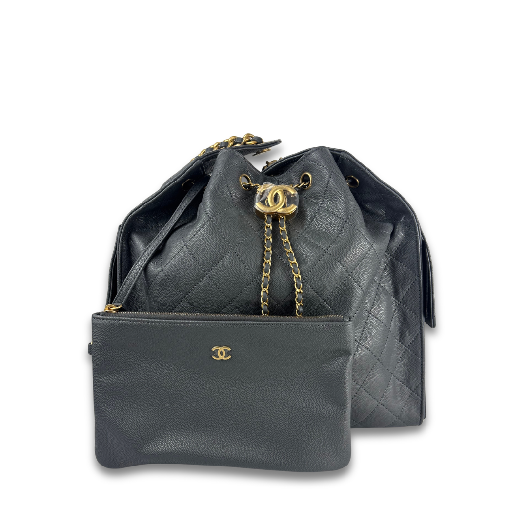Chanel Dark Grey Caviar Quilted Medium 25 Hobo
