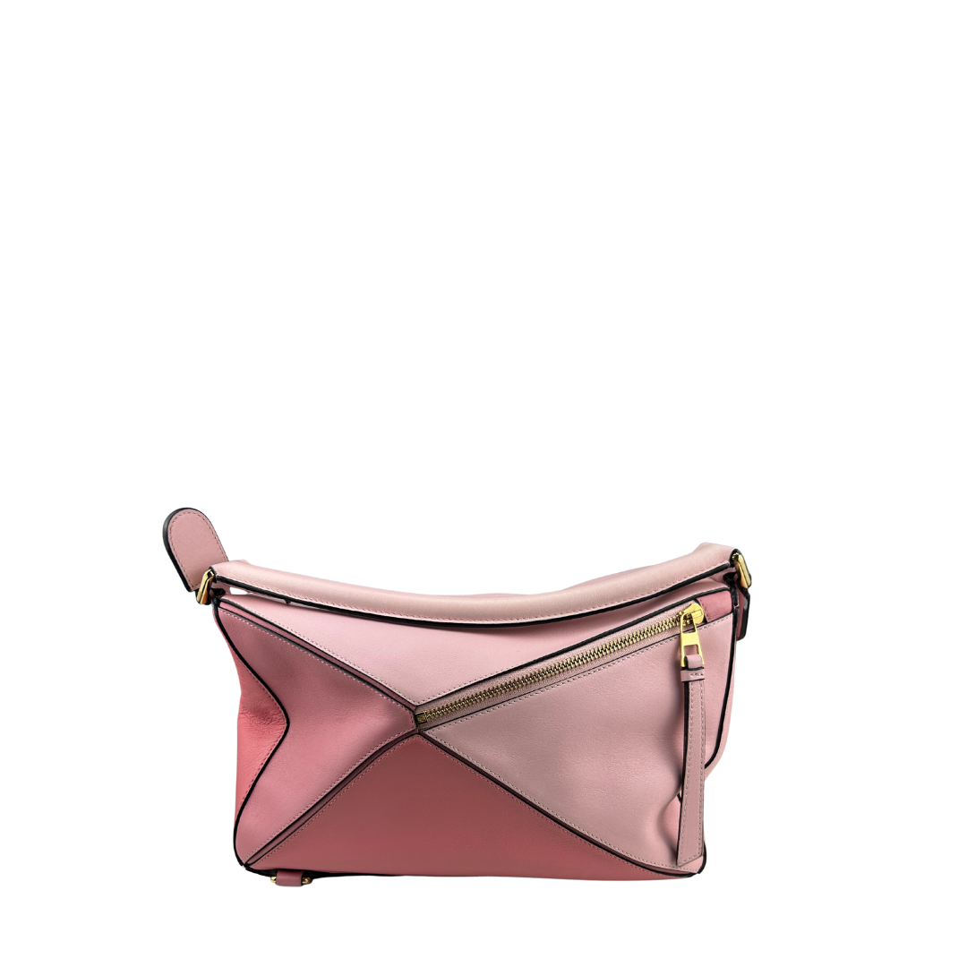 Loewe Pink Colorblock Medium Puzzle Bag Leather
