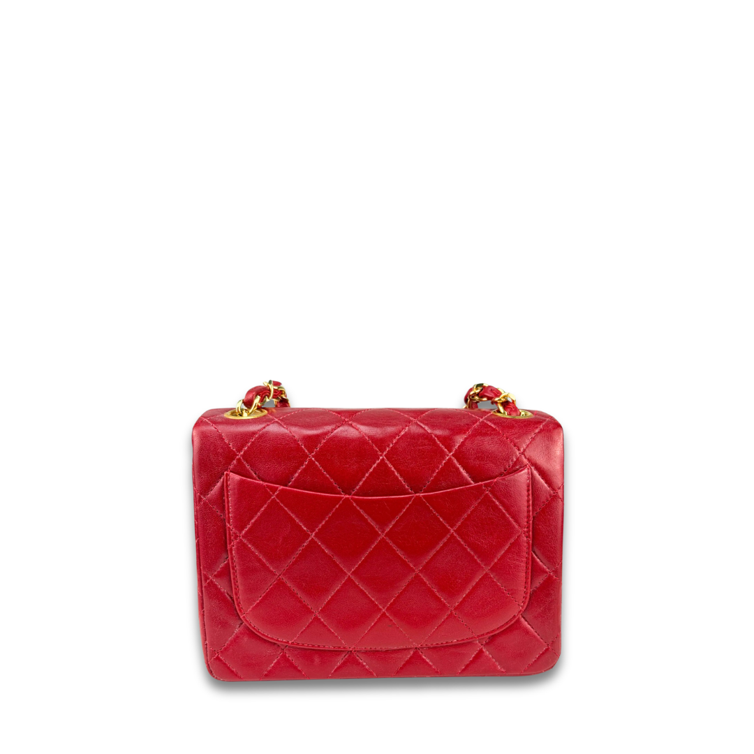 Chanel Classic Red Lambskin Square Mini