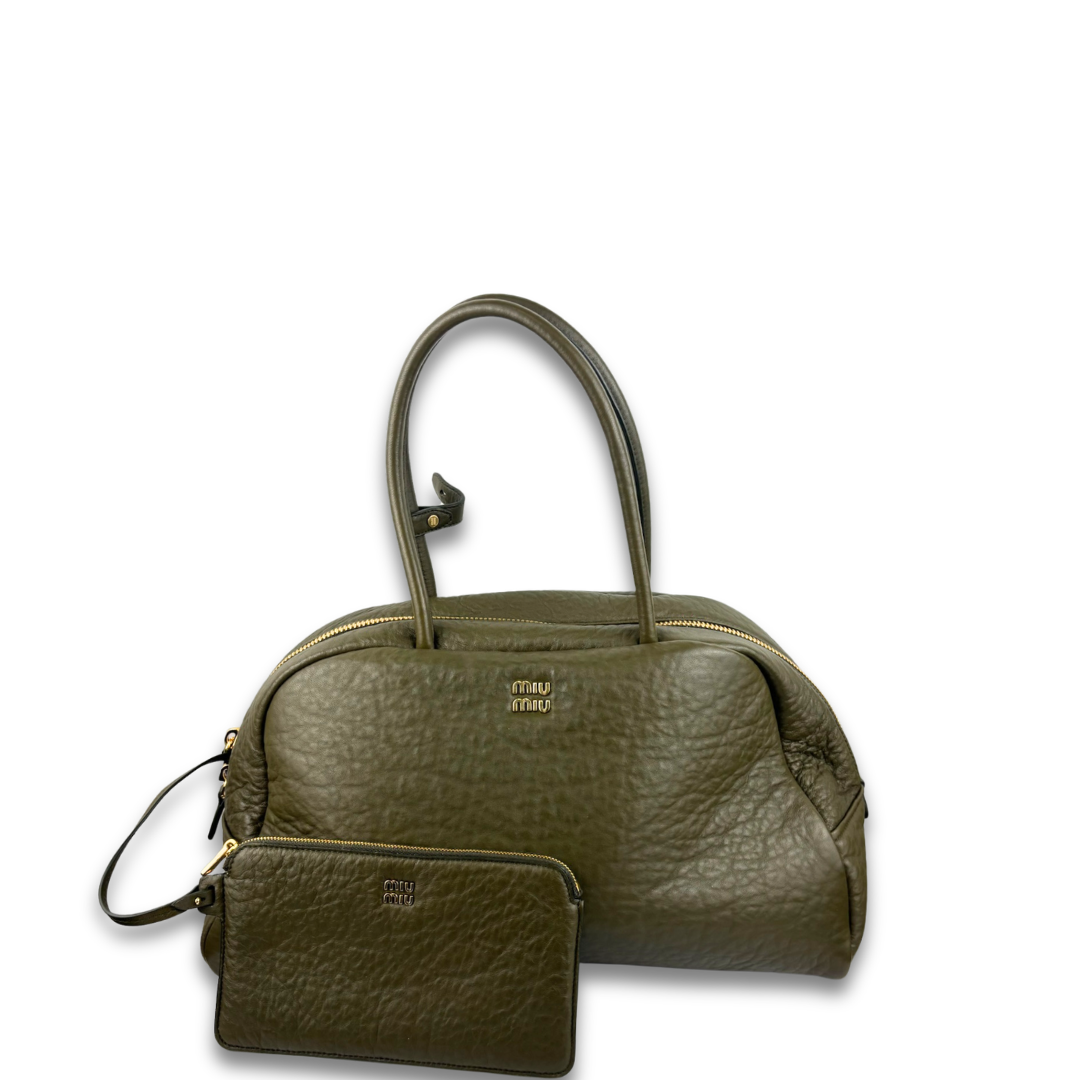 Miu Miu Olive Green Crinkle Leather Shoulder Bag