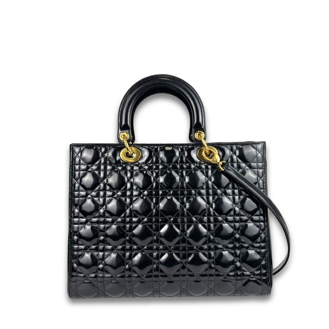 Dior Black Patent Large Lady Dior