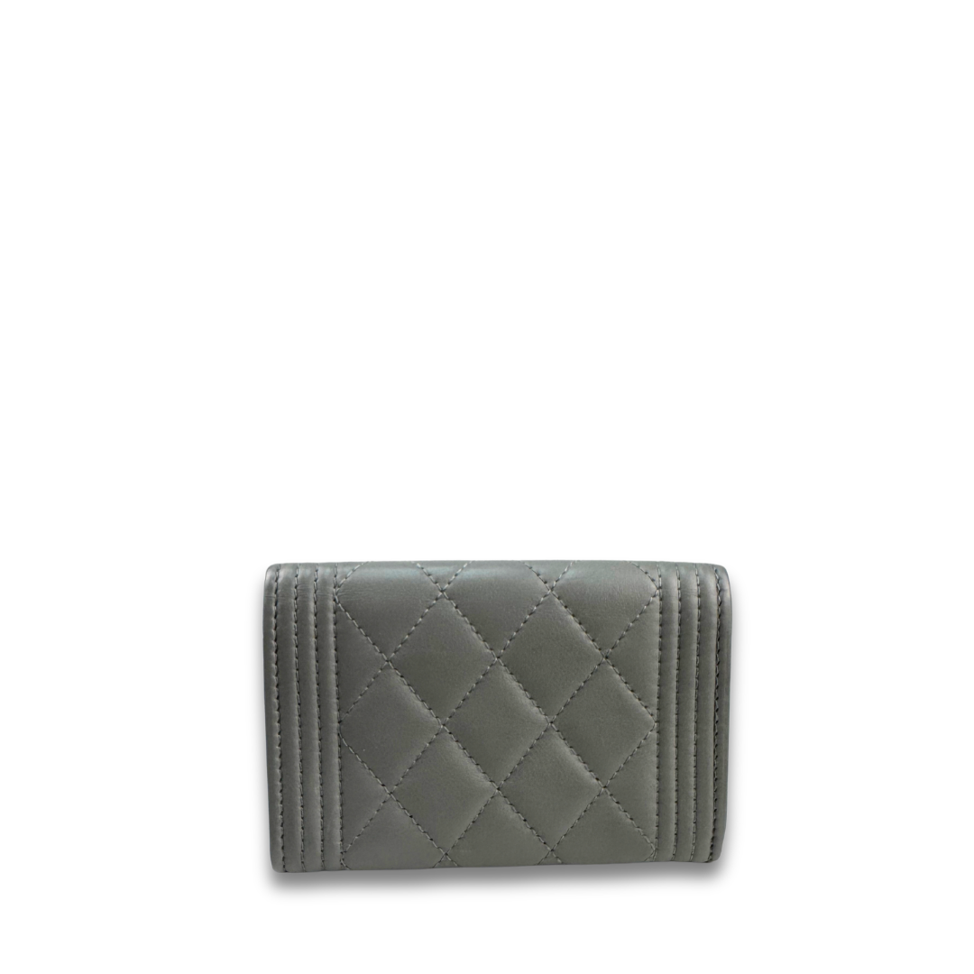 Chanel Grey Lambskin Boy Compact Wallet