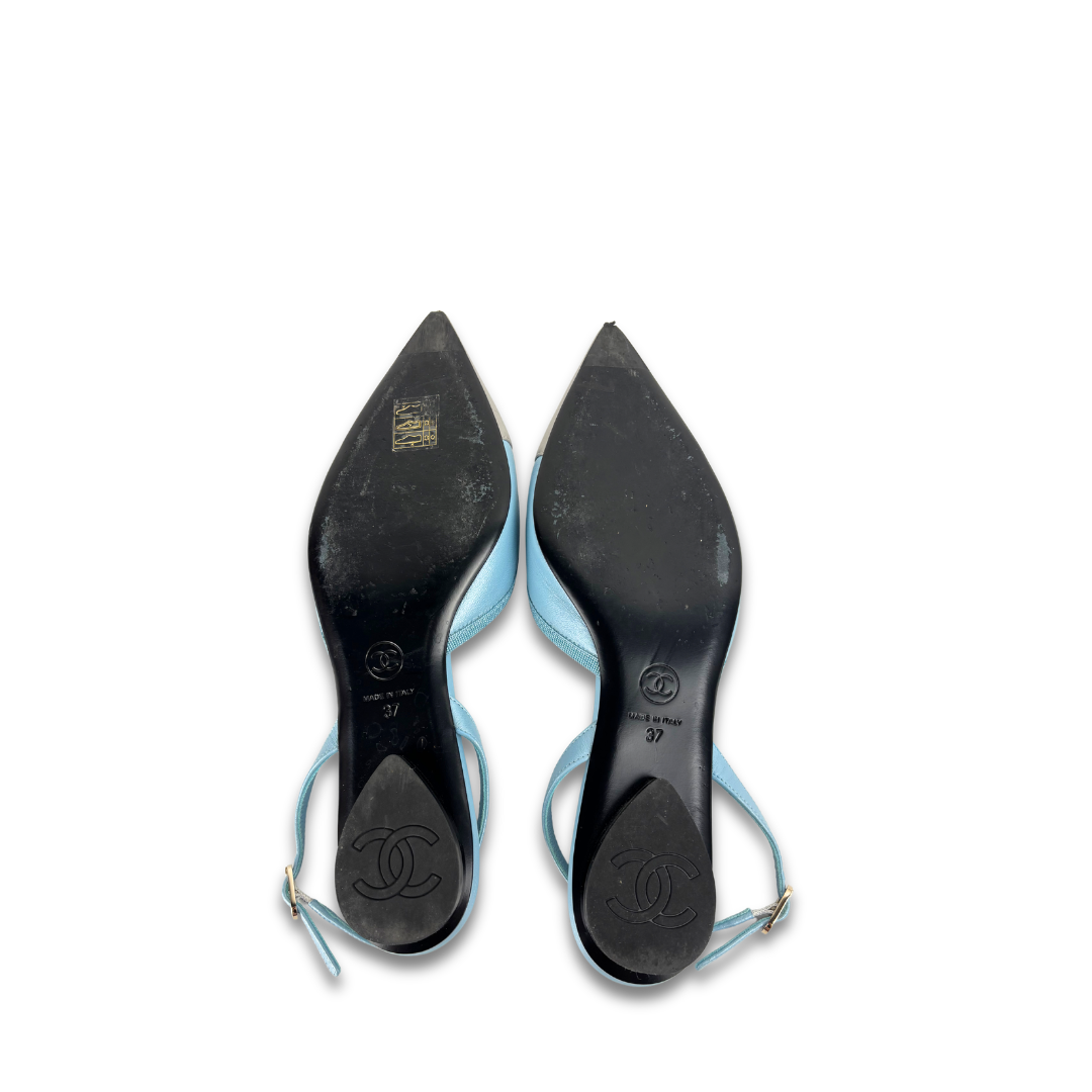 Chanel Pointed Cap-Toe Flat Slingbacks - Size 37