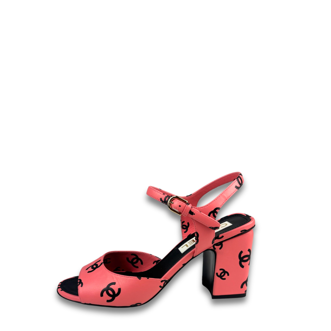 Chanel Pink Coco Beach CC Logo Block Heel - Size 39.5
