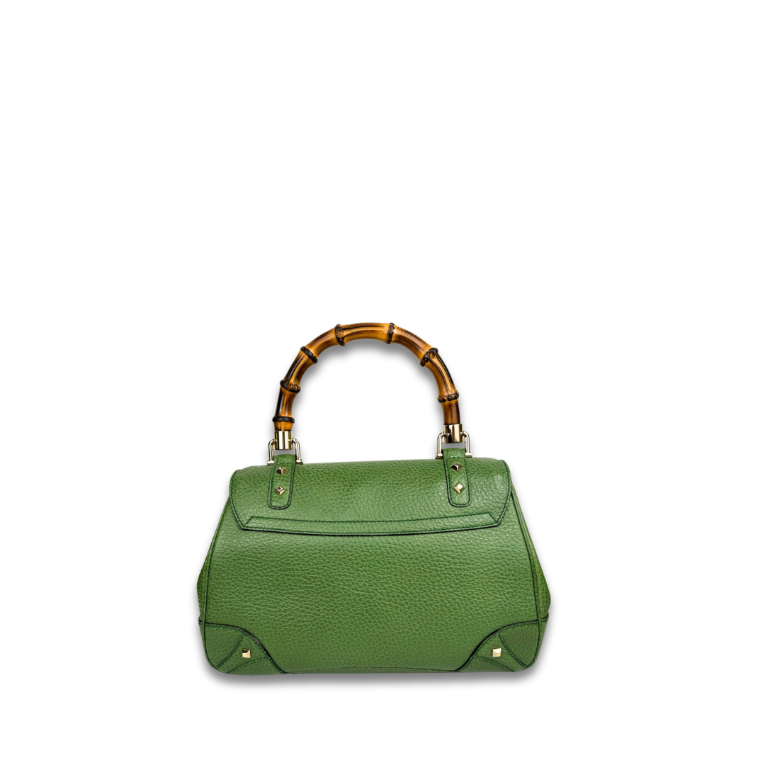 Gucci Green Nailhead Bamboo Top Handle Bag