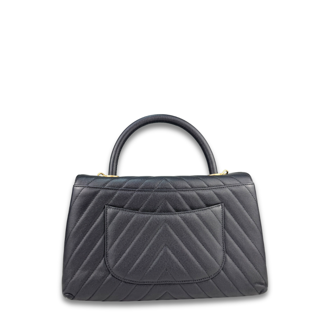 Chanel Grey Caviar Chevron Small Coco Top Handle