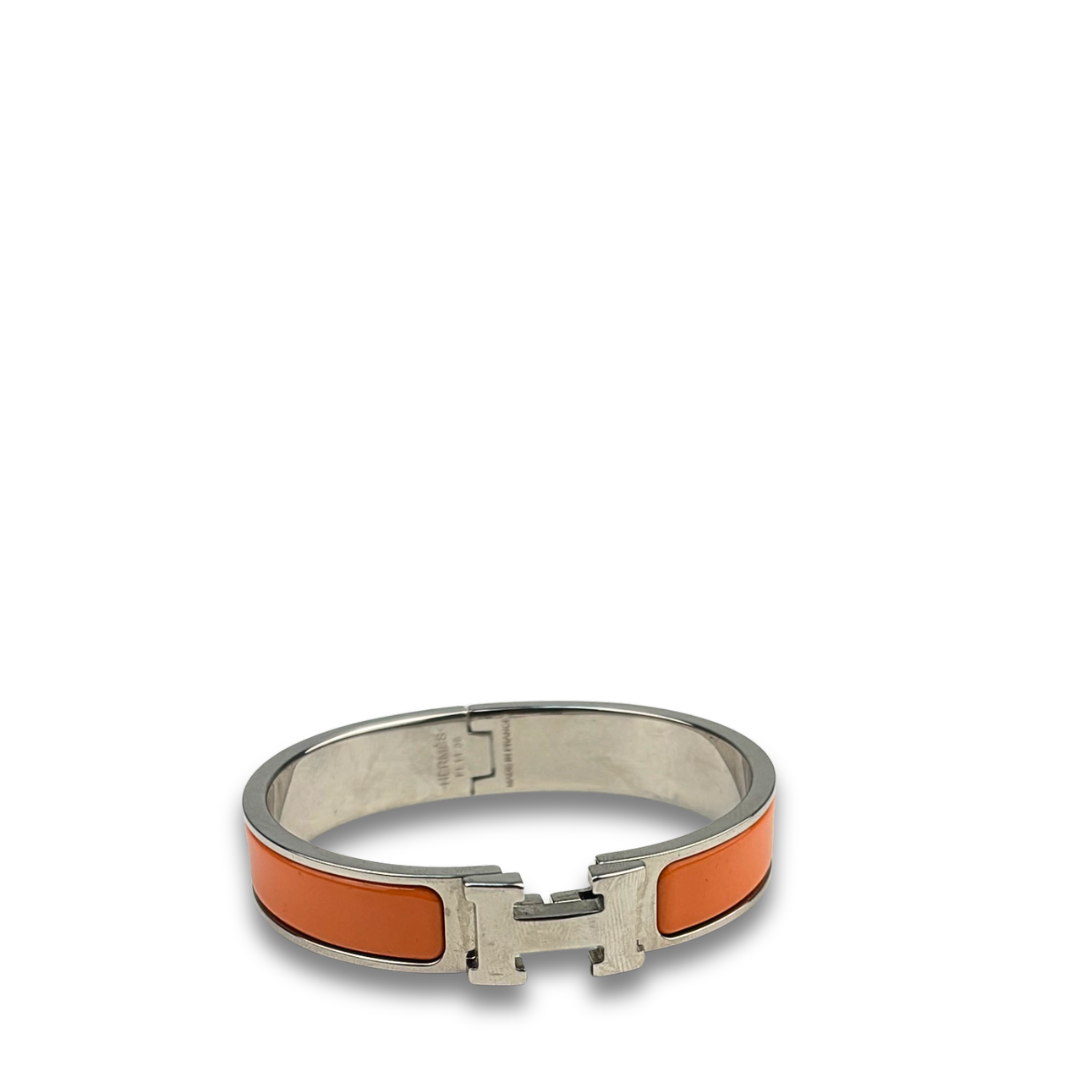 Hermès Orange/Palladium Clic H Bracelet