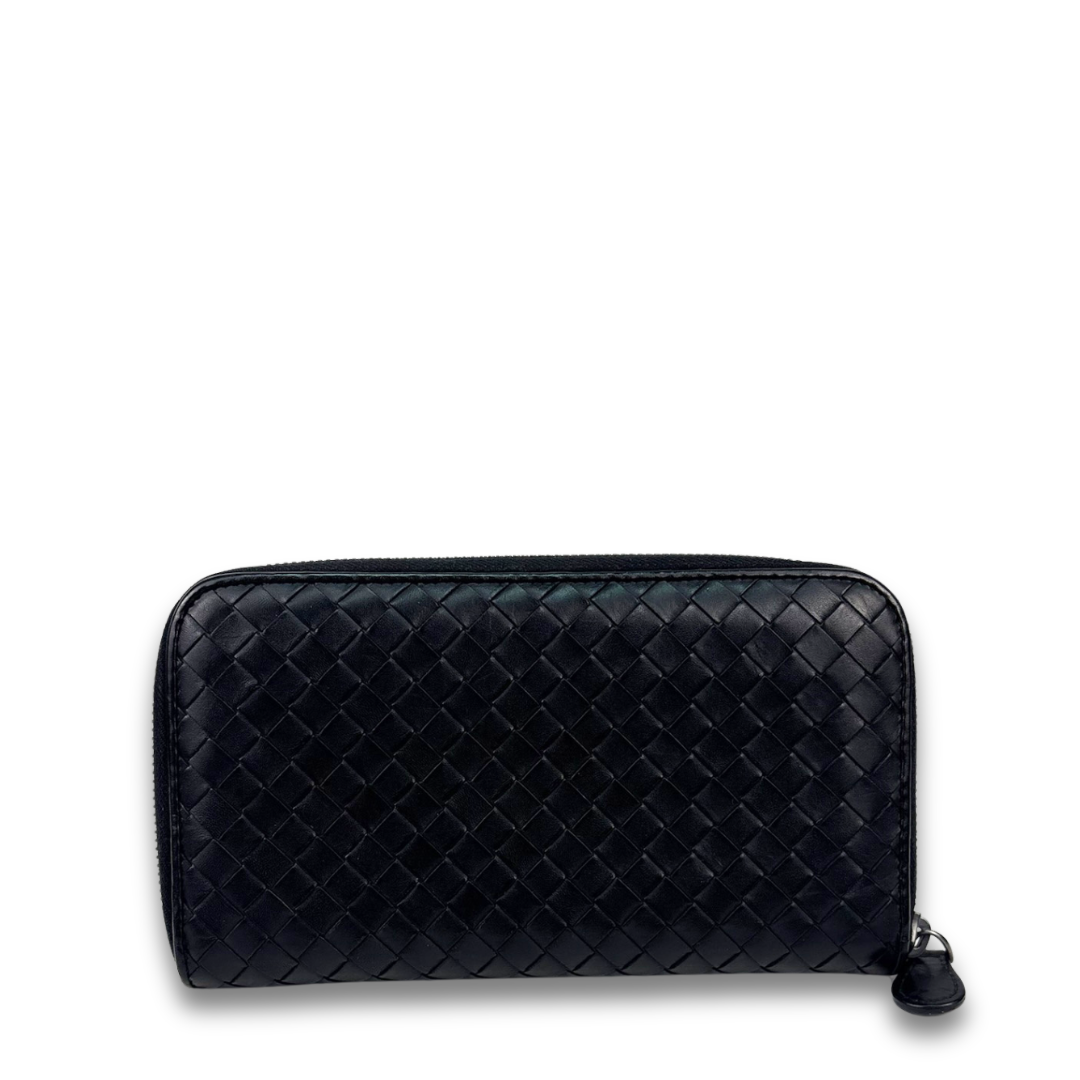 Bottega Veneta Black Intrecciato Full Size Zip Wallet