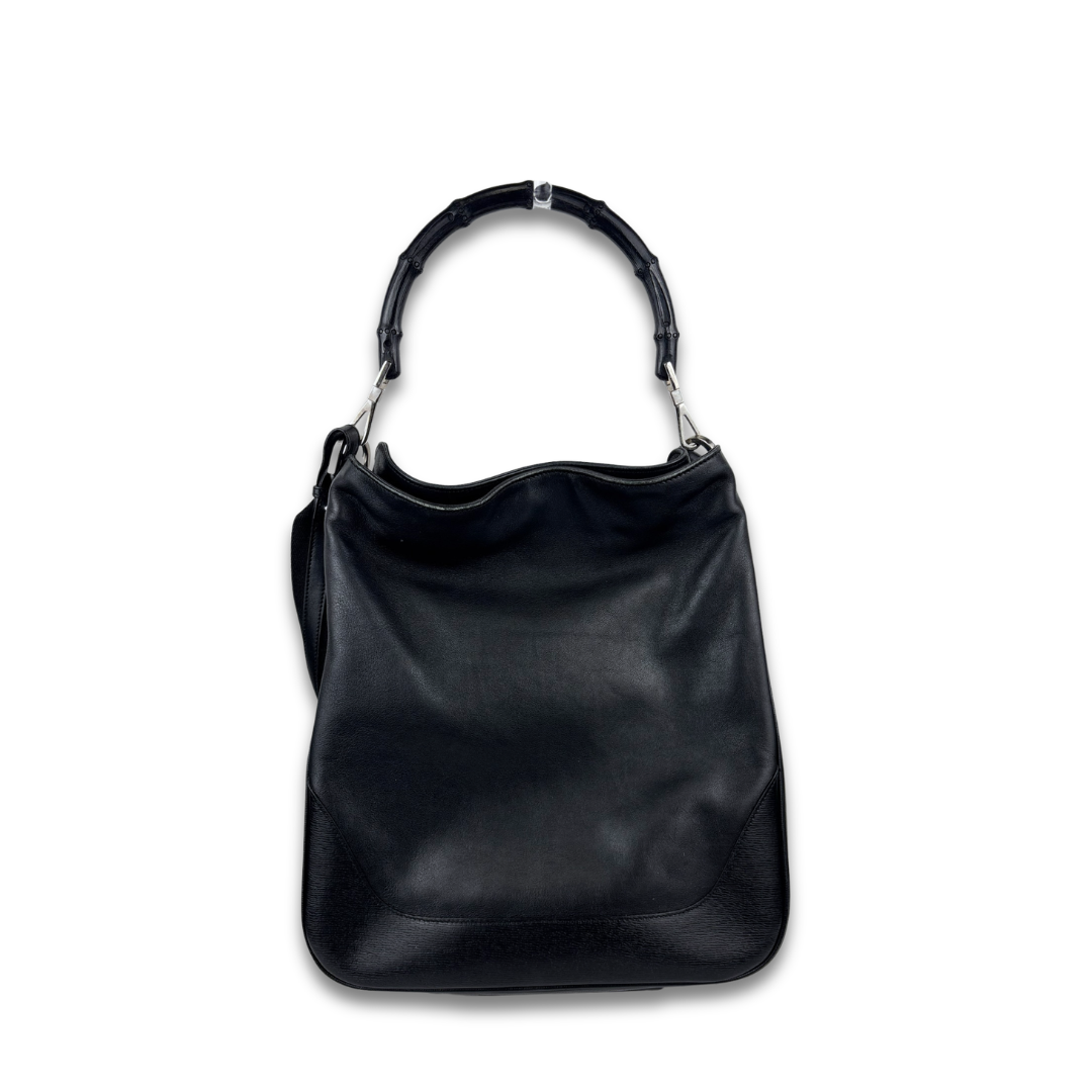 Gucci Black Leather Bamboo Convertible Hobo