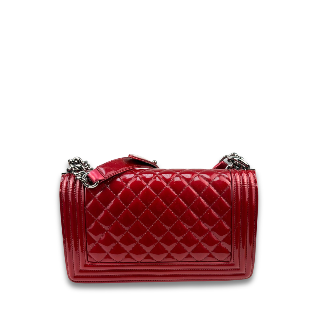 Chanel Red Metallic Patent Leather Medium Boy Bag