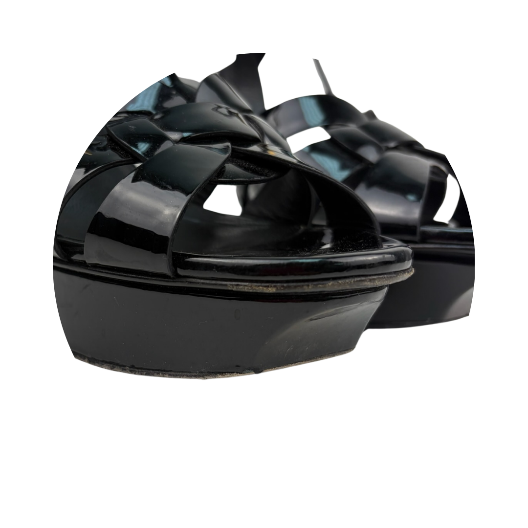 YSL Patent Leather Tribute 105mm Sandals - Size 37.5