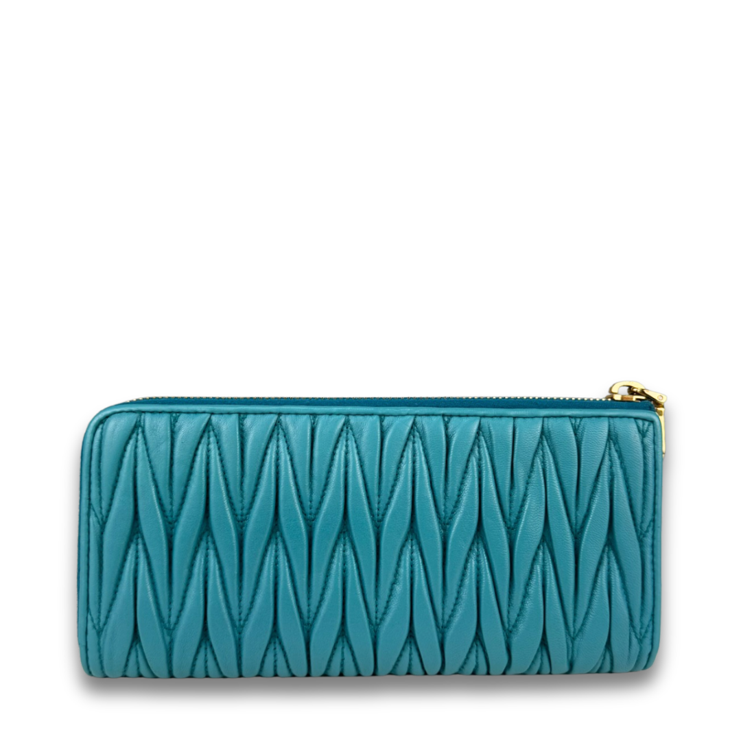 Miu Miu Turquoise Matelasse Continental Wallet