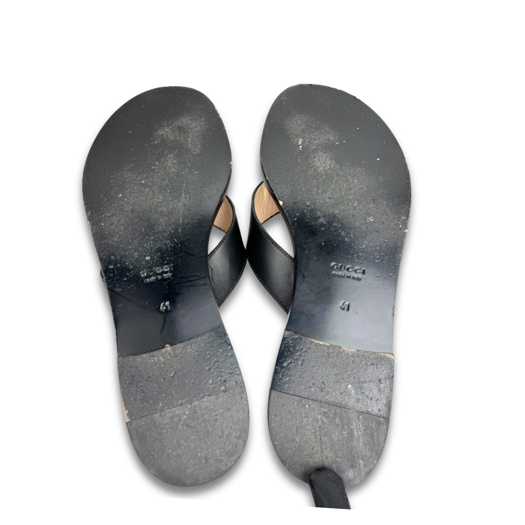 Gucci Black Interlocking Logo Thong Sandal - Size 41