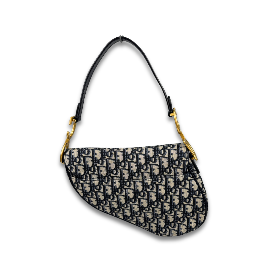 Dior Navy Oblique Saddle Bag
