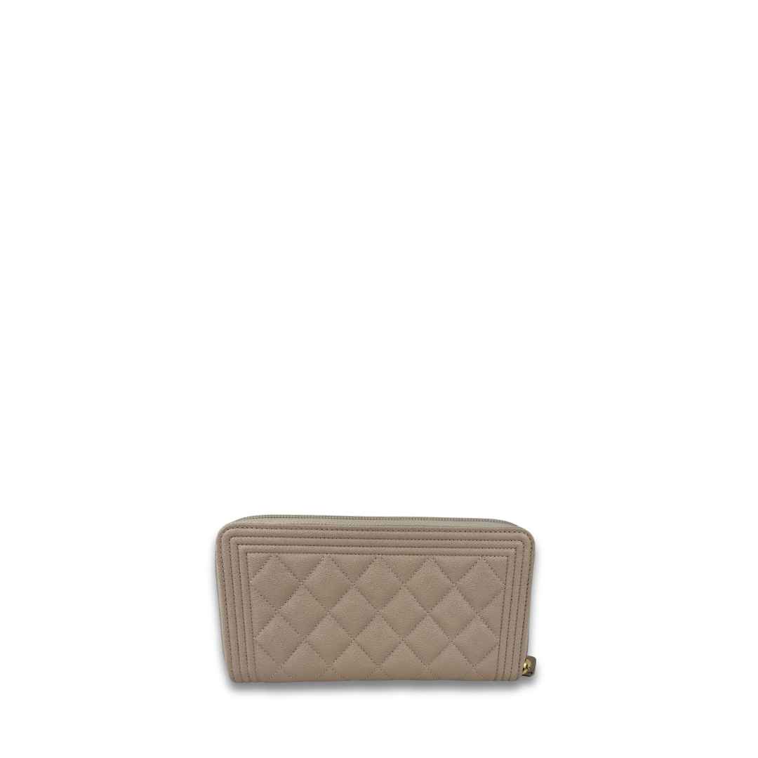 Chanel Light Beige Caviar Boy Zipper Wallet