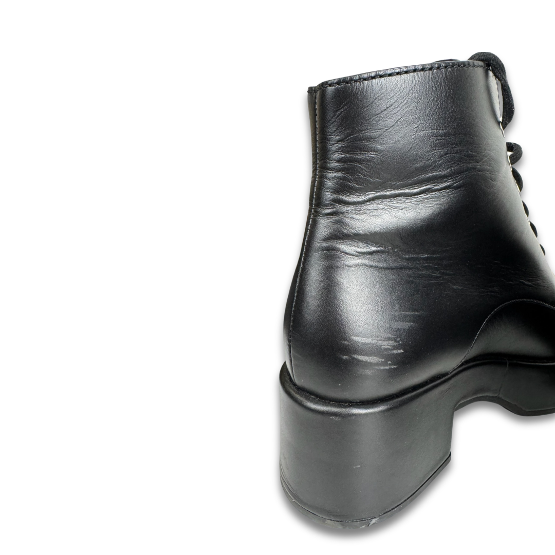 Chanel Calfskin Velvet CC Cap Toe Boot- Size 38.5