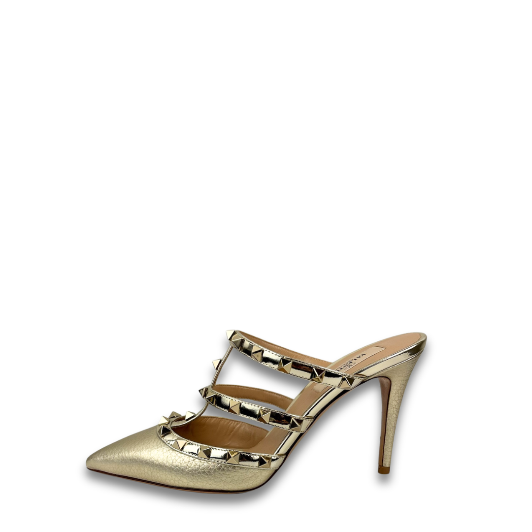 Valentino Metallic Rockstud Heeled Mules - Size 37