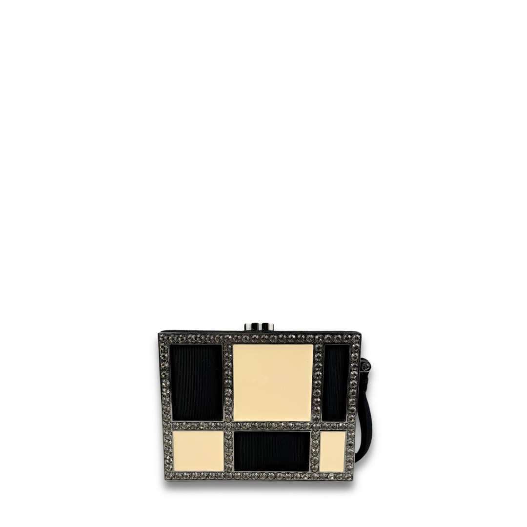 Chanel Piqué Rhinestone Minaudière Box Clutch