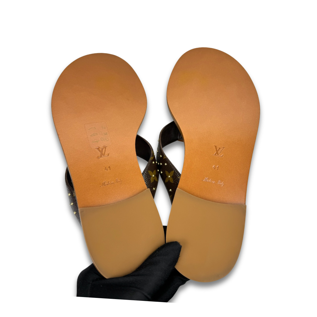 Louis Vuitton Monogram Studded Thong Sandal- Size 41