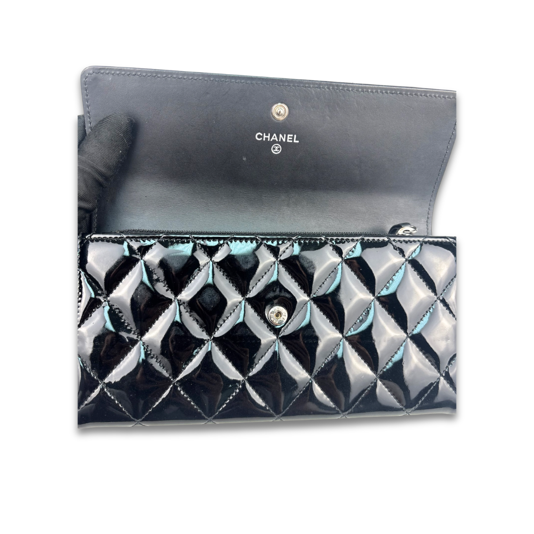 Chanel Black Patent Classic Flap Wallet