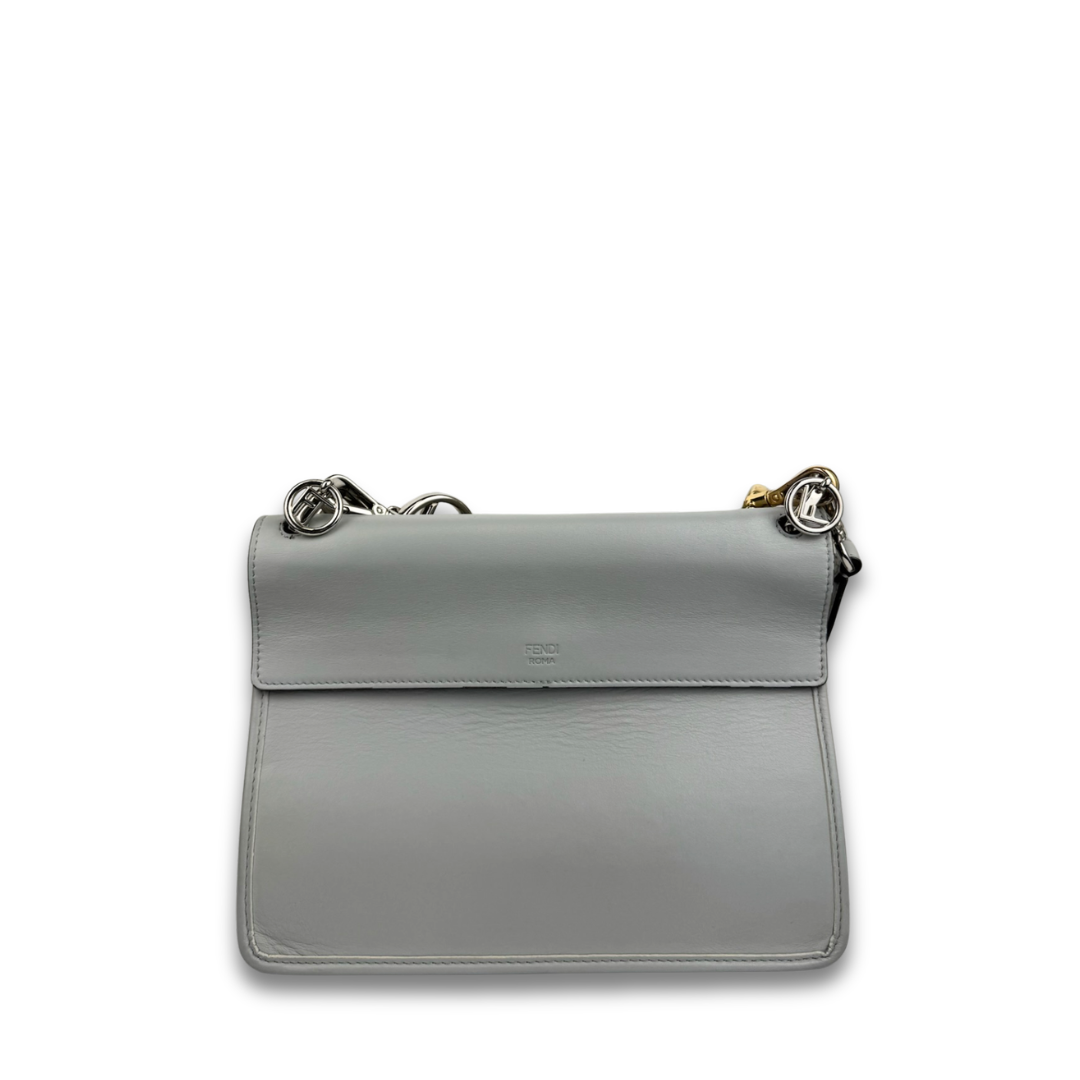 Fendi Gray Leather I F Kan Medium Shoulder Bag