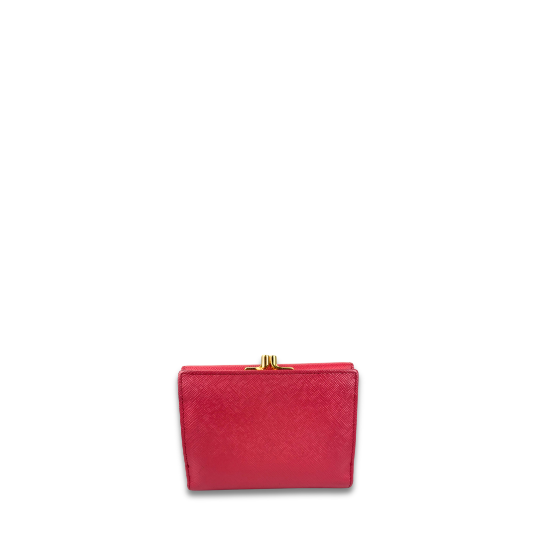 Prada Pink Saffiano Compact Kisslock Wallet