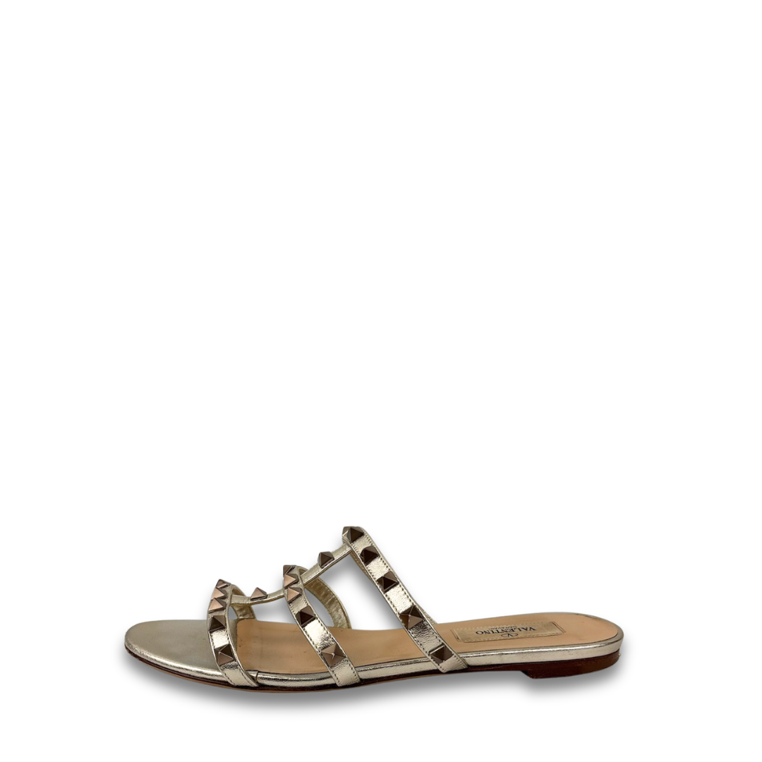 Valentino Metallic Rockstud Flat Sandals - Size 36.5