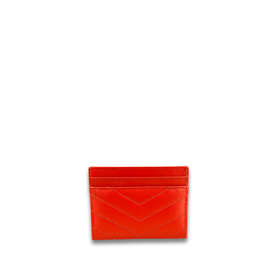 YSL Red Cassandre Grain de Poudre Leather Card Case