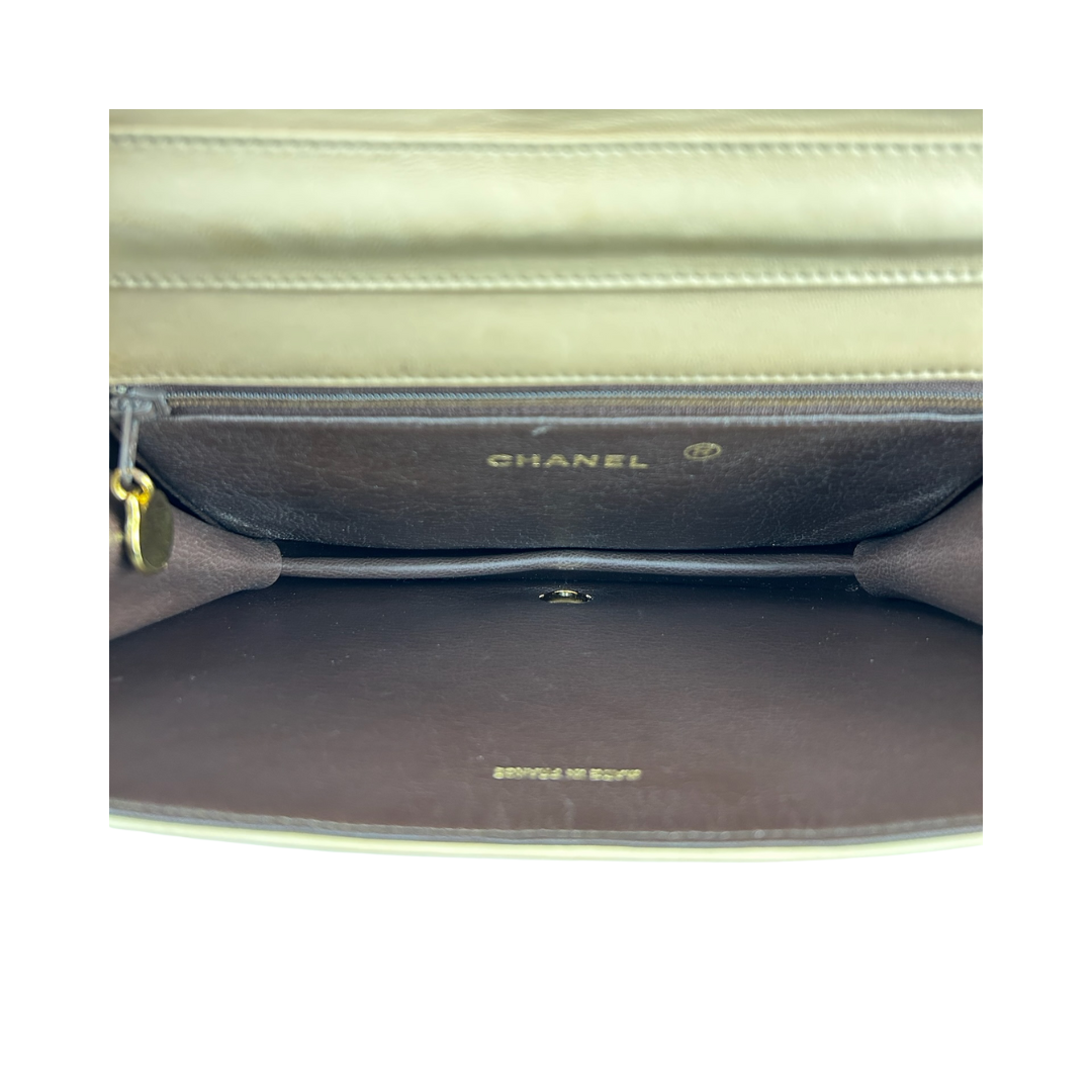 Chanel Beige Full Flap Pushlock Shoulder Bag